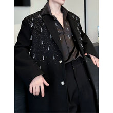 Load image into Gallery viewer, Rhinestone Crystal Pendant Thickened Woolen Long Lapel Trench Coat
