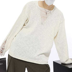 Destructive Style Long Sleeve Knitted Sweater