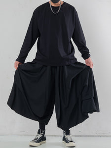 Multi-layered Pleated Cropped Wide-leg Pants Hakama