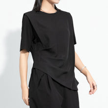 Load image into Gallery viewer, Ice Silk Hem Draped Curved Pleated Patchwork Top
