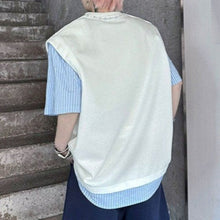 Load image into Gallery viewer, Faux Two-Piece Spliced Beaded Shoulder-Pad Short-Sleeve T-Shirt

