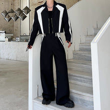 Load image into Gallery viewer, Black White Contrasting Blazer Wide-leg Pants Two-piece Set
