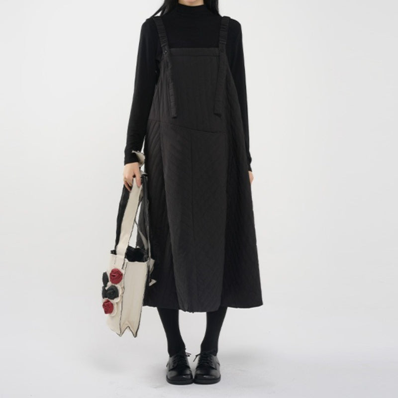Winter Loose-fitting Casual Quilted Suspender Dress