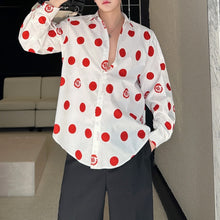 Load image into Gallery viewer, Polka Dot Print Draped Peak Collar Shirt

