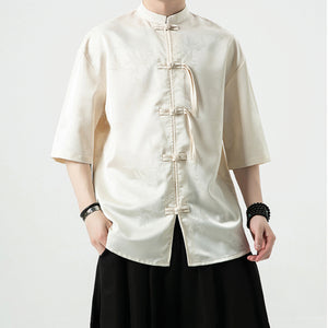 Buttoned Stand Collar Short Sleeve Shirt