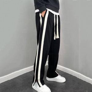 Thickened Striped Slit Wide-leg Straight Pants