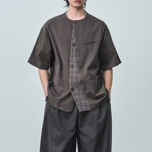 Load image into Gallery viewer, Japanese Retro Patchwork Collarless Shirt
