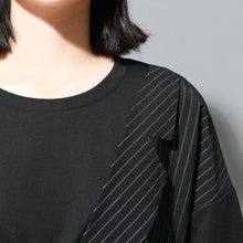 Load image into Gallery viewer, Fake Two-piece Straight Lace-up Striped Patchwork T-shirt
