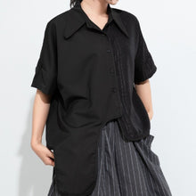 Load image into Gallery viewer, Women’s Patchwork Irregular Collar T-shirt
