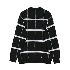 Retro Lapel Plaid Loose Casual Sweater