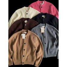 Load image into Gallery viewer, Heavyweight Cotton Crewneck Button Up Knitted Cardigan
