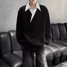 Load image into Gallery viewer, Faux Two-piece V-neck Striped Sweatshirt
