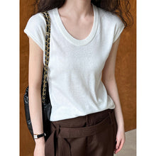 Load image into Gallery viewer, Women's U Neck Flutter Sleeve Knit Drop Shoulder Tee
