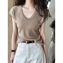 Load image into Gallery viewer, Women's U Neck Flutter Sleeve Knit Drop Shoulder Tee
