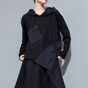 Hooded Irregular Stitching Long Sleeves T-shirts