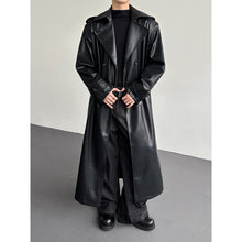 Load image into Gallery viewer, Double Breasted Belted PU Leather Long Trench Coat
