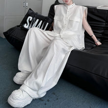 Load image into Gallery viewer, Stand Collar Sleeveless Shirt Casual Trousers Two-piece Suit
