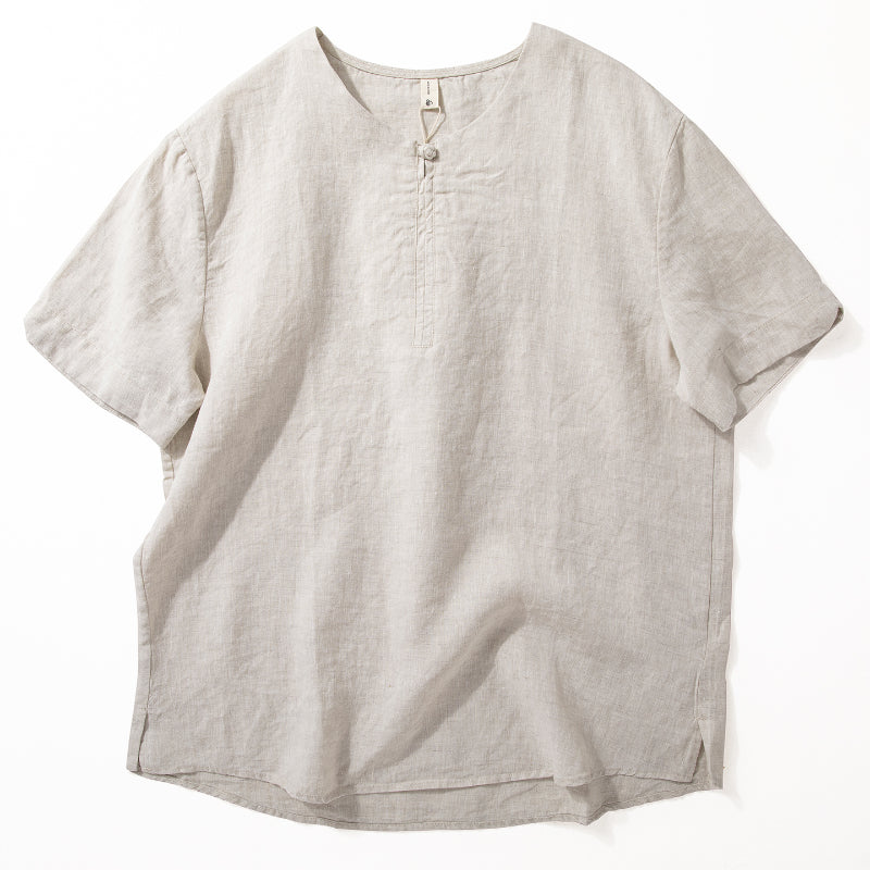 Button Loose Casual Round Neck T-shirt