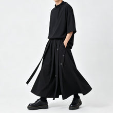 Load image into Gallery viewer, Japanese Loose Half Sleeve T-shirt High-waist Patchwork Wide-leg Skirt-pants Two-piece Set
