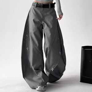 Vintage Embroidered Drape Loose Straight-leg Wide-leg Pants