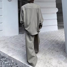 Load image into Gallery viewer, Iron Ring Shoulder Pad Pleated Shirt Wide-leg Pants Two-piece Suit
