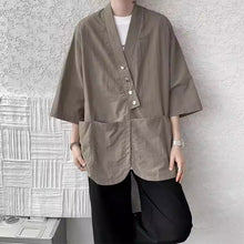 Load image into Gallery viewer, Diagonally Buttoned Loose Cardigan Shirt
