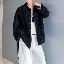 Load image into Gallery viewer, Vintage Workwear Lace-up Washed Denim Jacket
