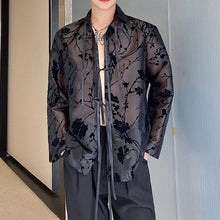 Load image into Gallery viewer, Ribbon Tie Jacquard See-through Shirt

