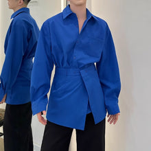 Load image into Gallery viewer, Two-piece Waist-revealing Blue Shirt

