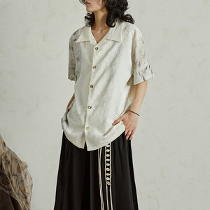 Jacquard Paneled Short-sleeved Shirt