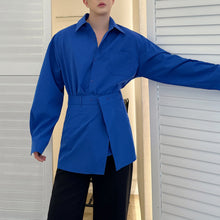 Load image into Gallery viewer, Two-piece Waist-revealing Blue Shirt
