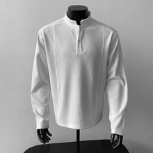 Load image into Gallery viewer, Ribbed Textured Band Collar Henley Shirt
