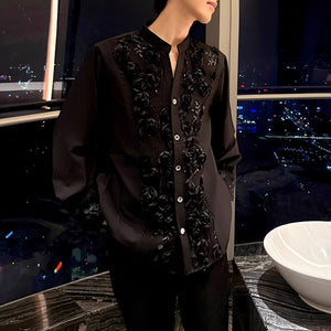 3D Rose Loose Shoulder Pad Shirt