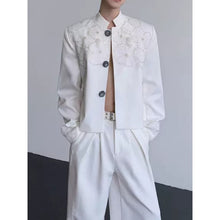 Load image into Gallery viewer, Men's Stand-Collar Blazer with Mesh Floral Embroidery
