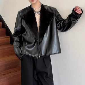 Faux Fur Collarless Leather Jacket