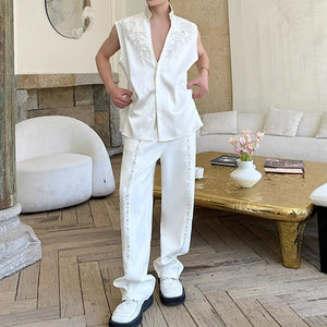 Handmade Pearl Embroidered Jacquard Stand Collar Vest