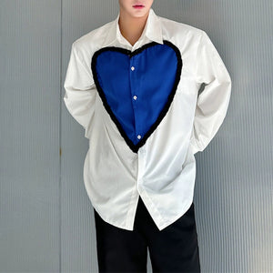 Casual Blue Heart Patchwork Shirt