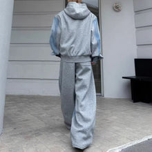 Load image into Gallery viewer, American Color-blocked Denim Jacket and Washed Wide-leg Trousers Two-piece Set
