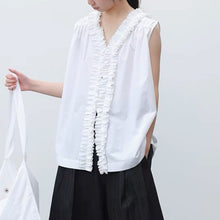 Load image into Gallery viewer, Petal Collar Sleeveless Reversible Shirt
