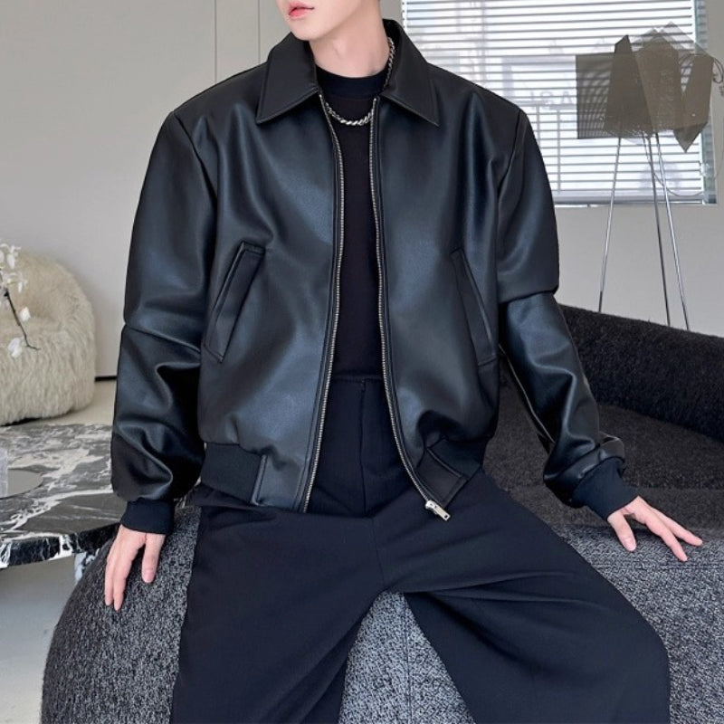 American Retro PU Leather Lapel Jacket