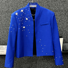 Load image into Gallery viewer, Heavy Beaded Diamond Collarless Blazer
