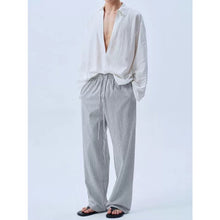 Load image into Gallery viewer, Striped Loose Straight Leg Linen Casual Pants
