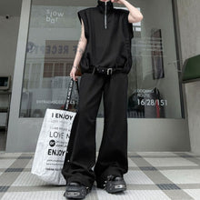 Load image into Gallery viewer, Stand-up Collar Zipper Denim Vest and Trousers Two-piece Set
