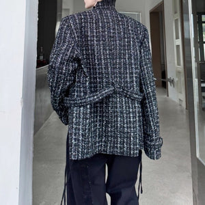 Vintage Tweed Ribbon Stand Collar Jacket