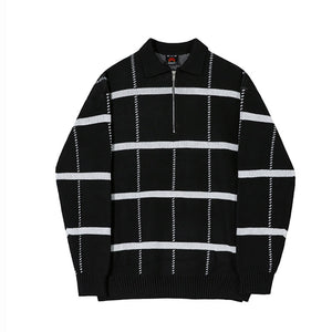 Retro Lapel Plaid Loose Casual Sweater