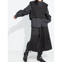 Load image into Gallery viewer, Women's Cropped V Neck Suit Vest Striped Lantern Sleeve Shirt Layered Two-piece Set
