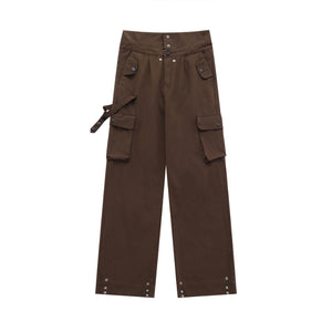 Waist Lapel Side Pockets Buttons Trousers
