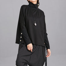Load image into Gallery viewer, Women's Asymmetrical Button High Neck Loose Sweatshirt
