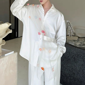 Mesh Patchwork Flower Embellishment Shirt