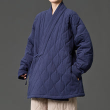 Load image into Gallery viewer, Padded Quilted Wave Cross Collar Wrap Side Tie Loose Hanfu Cardigan

